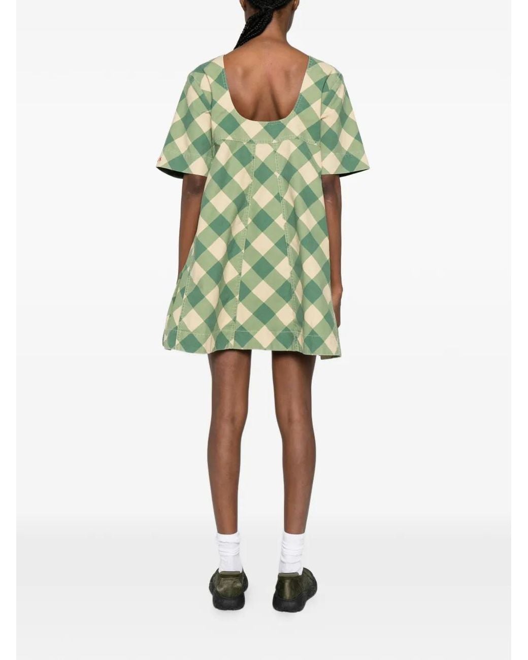 Damson Madder Green Checked Mini Dress