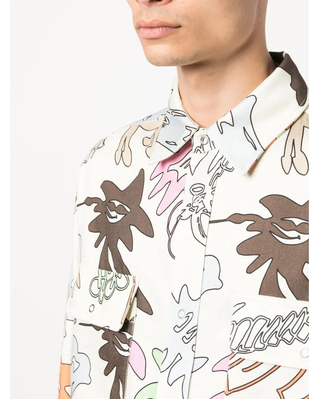 Palm Angels Gray Graphic-Print Long-Sleeve Shirt for men