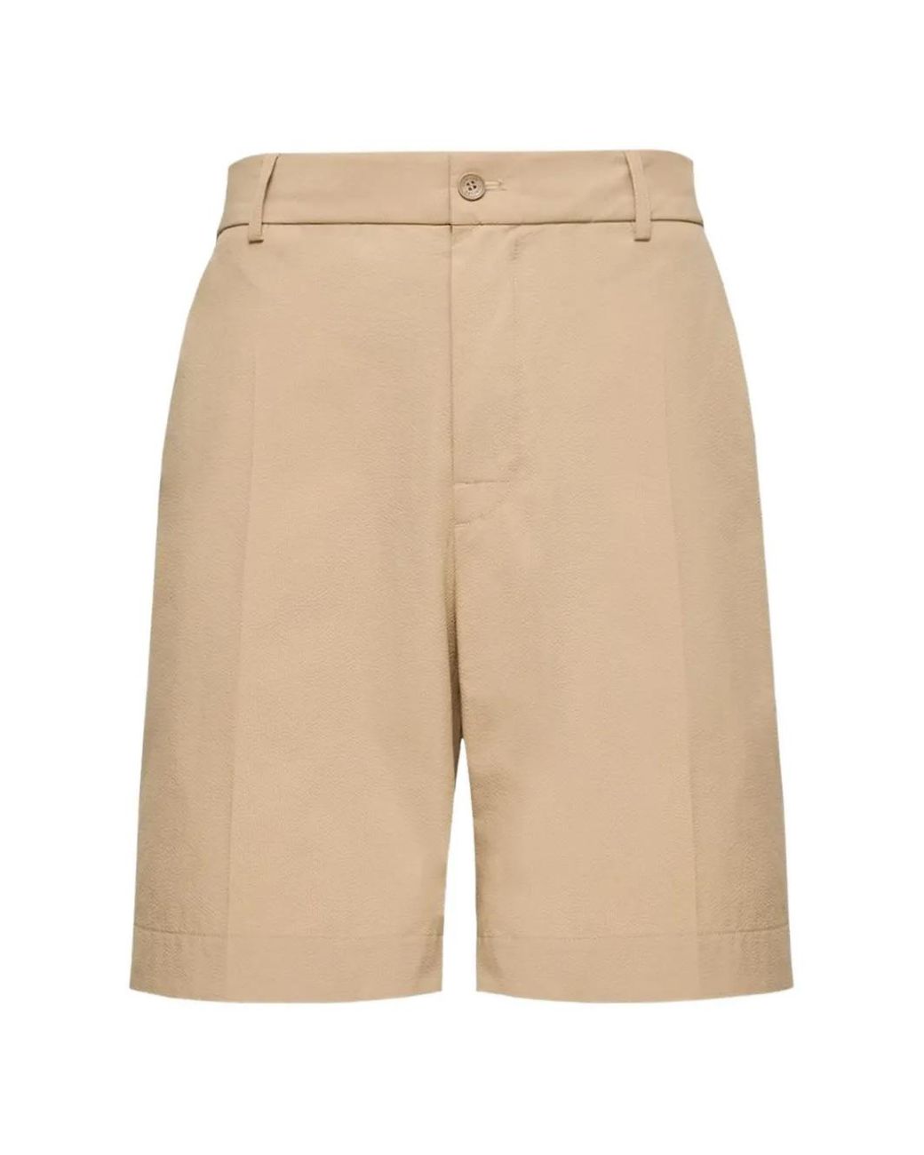 Moncler Natural Seersucker Logo-Patch Shorts for men