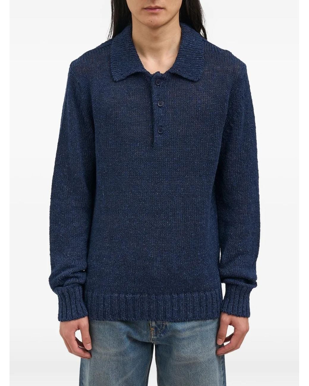 sunflower Blue Button-Fastening Long-Sleeve Sweater for men