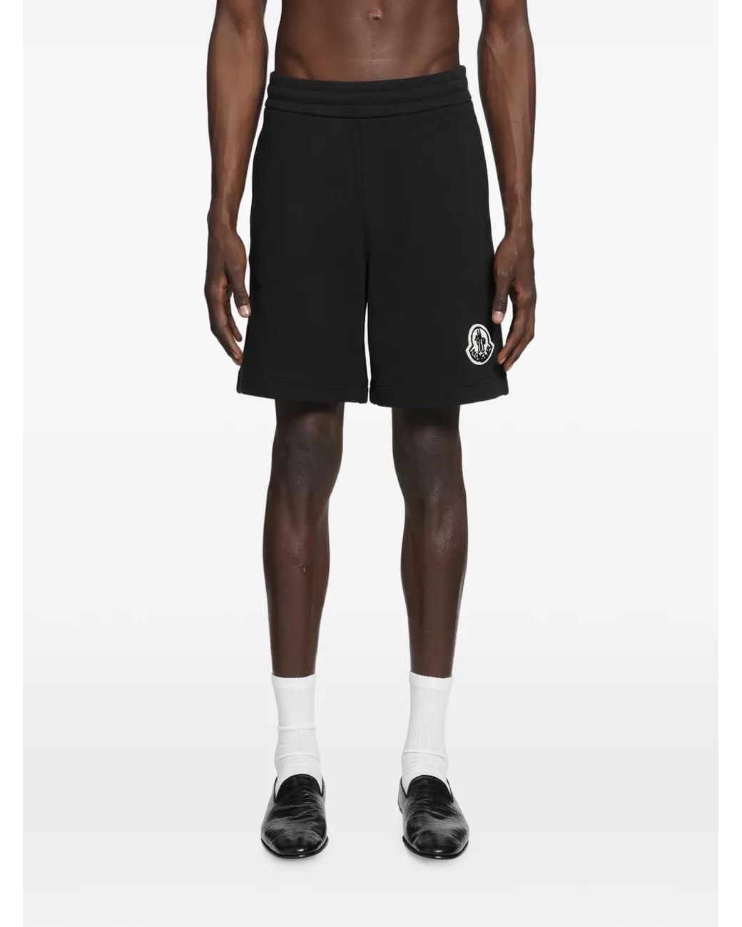 Moncler Black Logo-Patch Jersey Shorts for men