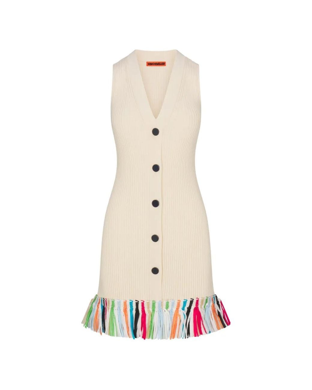 Simon Miller White Maven Fringe-Trimmed Knitted Mini Dress