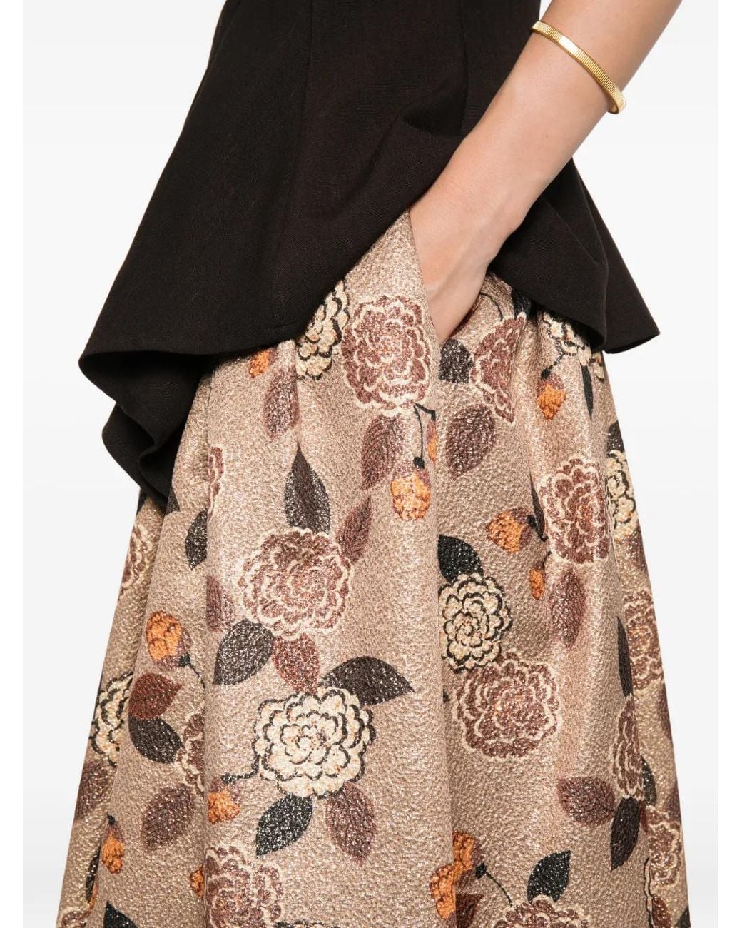 Siyu Multicolor Dalia Floral-Jacquard Pleated Maxi Skirt