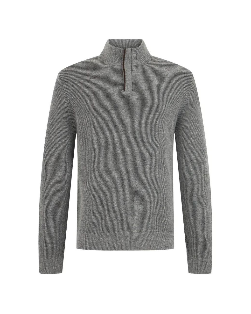 Slowear Gray Ribbed-Knit Half-Zip Sweater for men