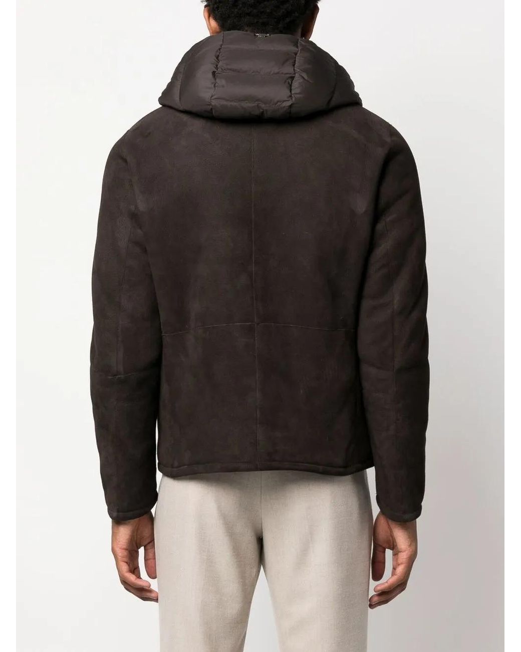 Herno Black Hooded Sheepskin-Shearling Jacket for men