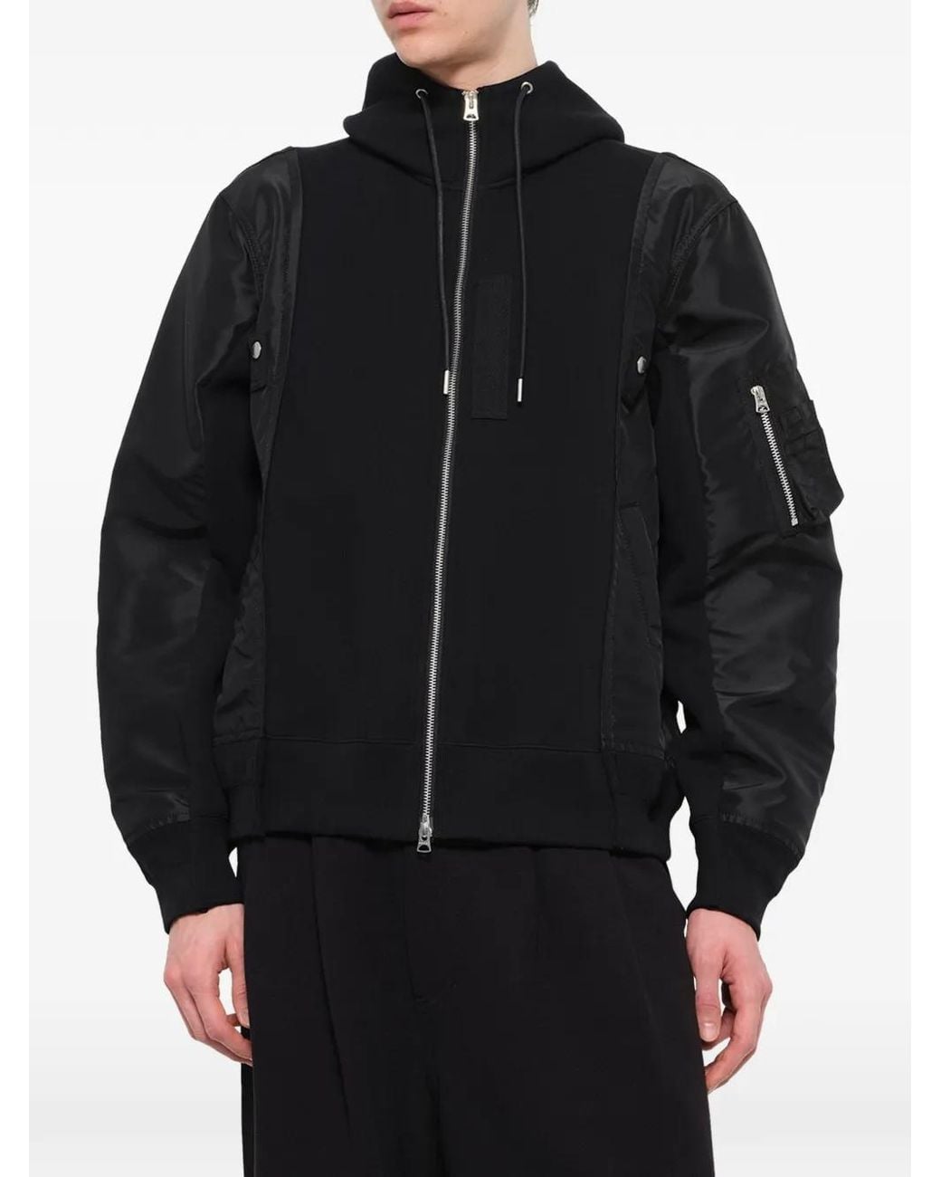 Sacai Black Panelled Sponge Sweat Hoodie for men