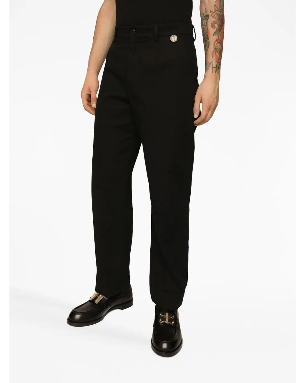 Dolce & Gabbana Black Front-Fastening Straight-Leg Trousers for men