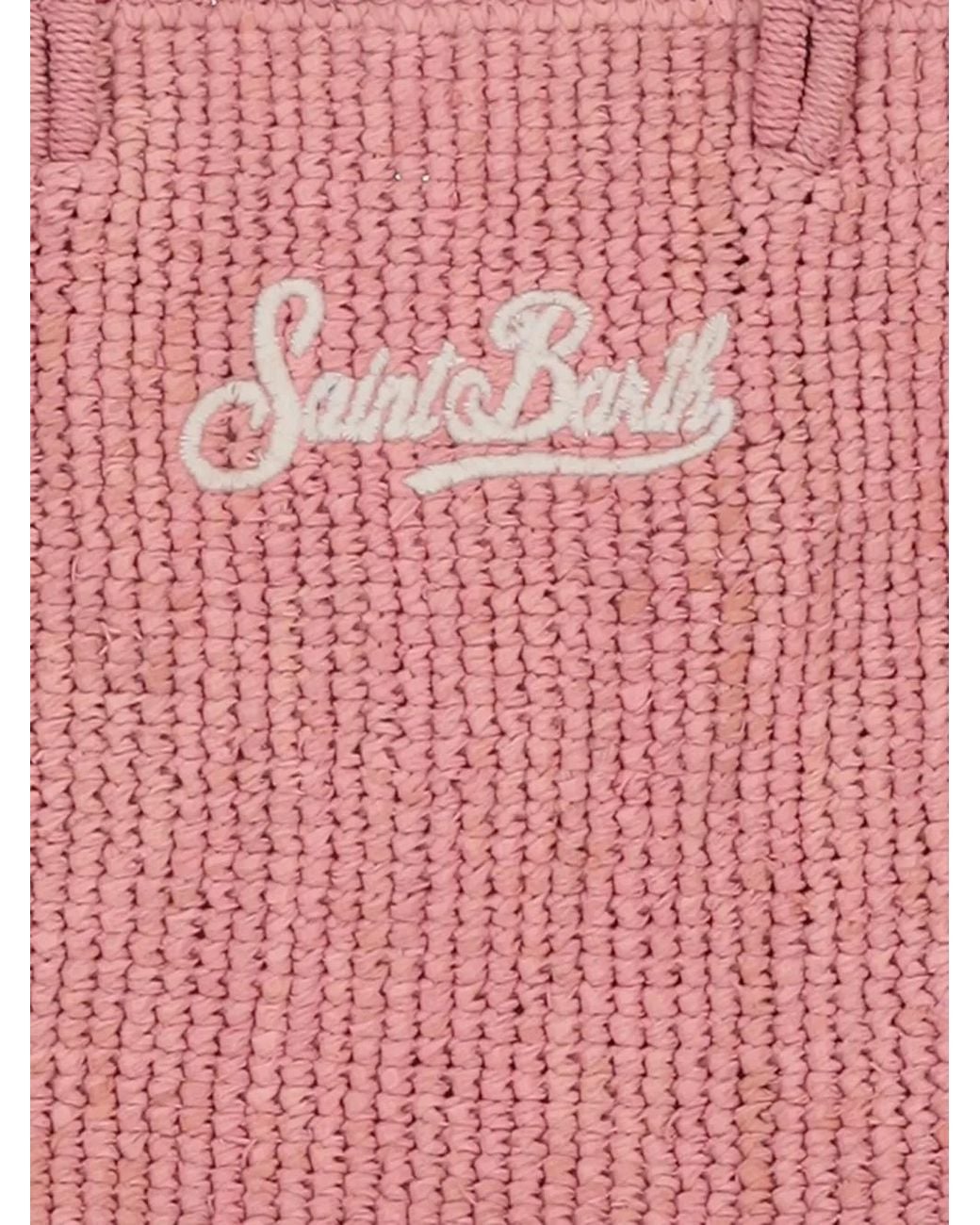 Mc2 Saint Barth Pink Logo-Embroidered Raffia Shoulder Bag