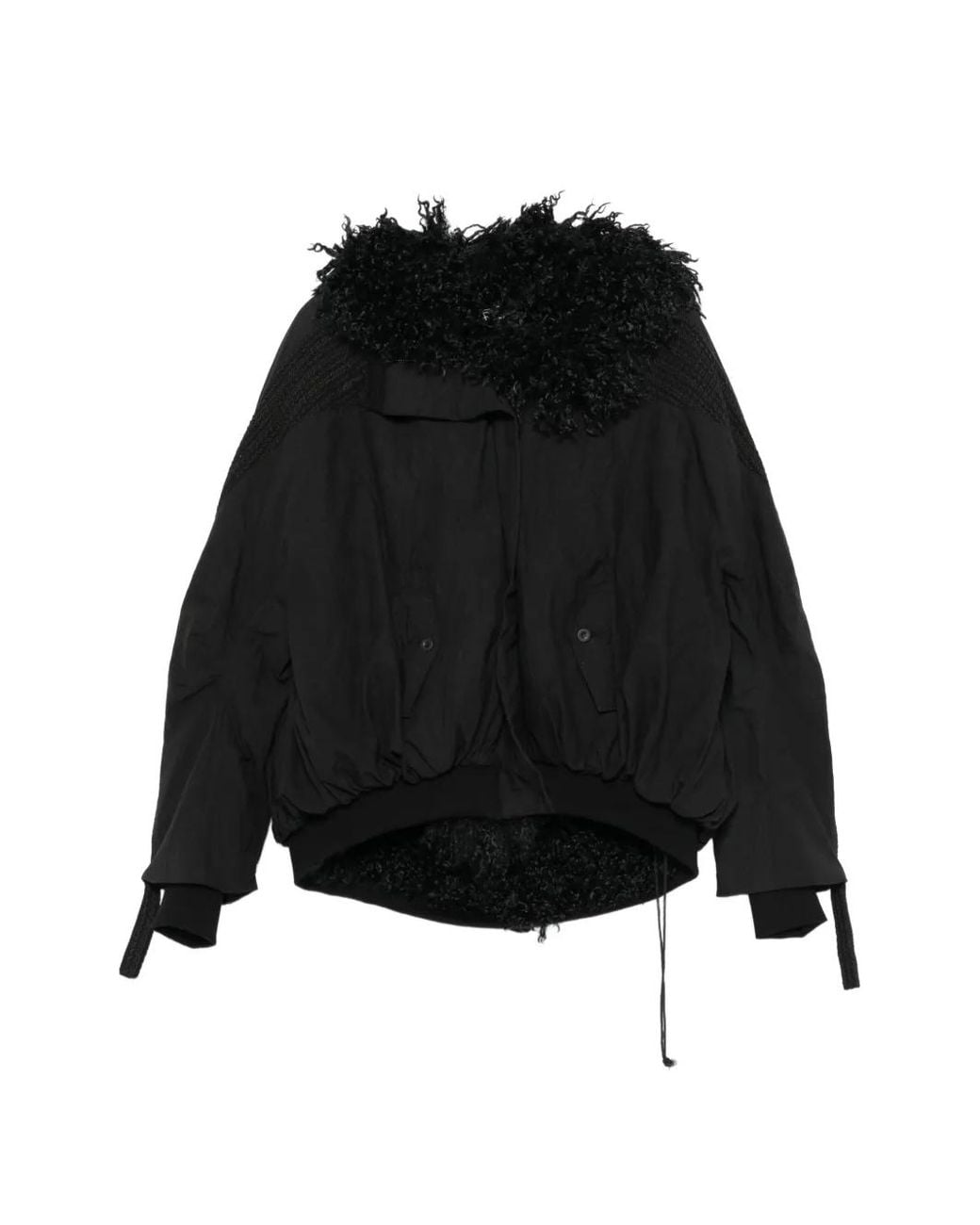 Yehuafan Black Shearling-Trim Hooded Coat