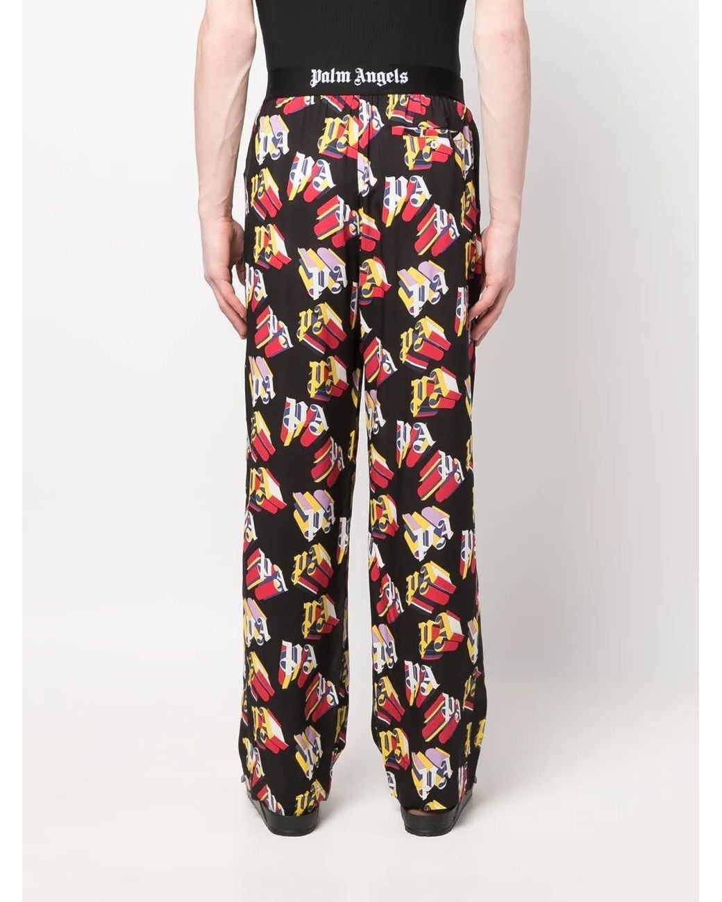 Palm Angels Blue Logo-Print Straight-Leg Trousers for men