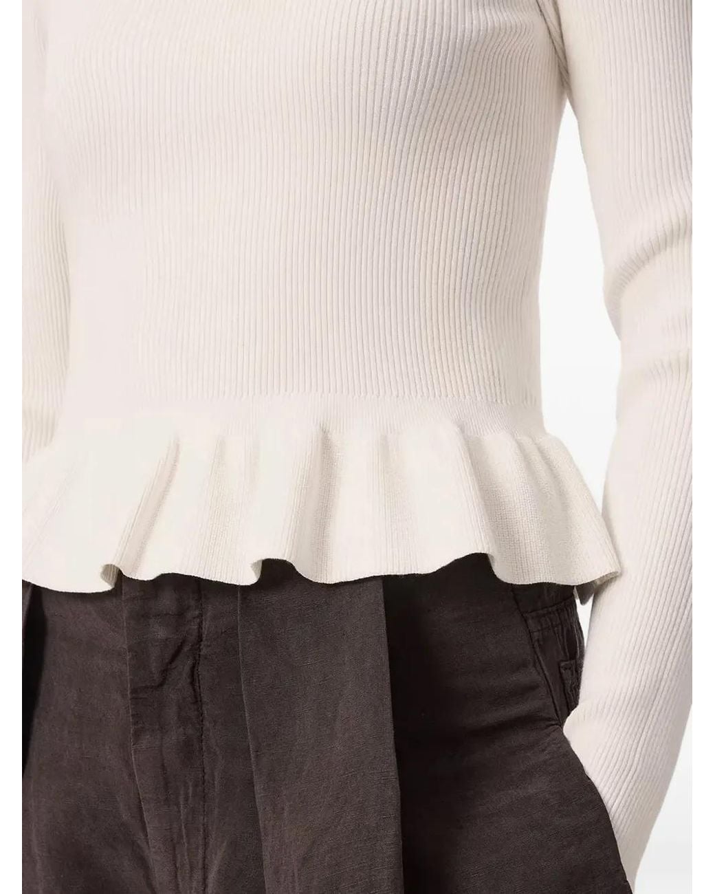 AllSaints White Ruffled Ribbed-Knit Sweater