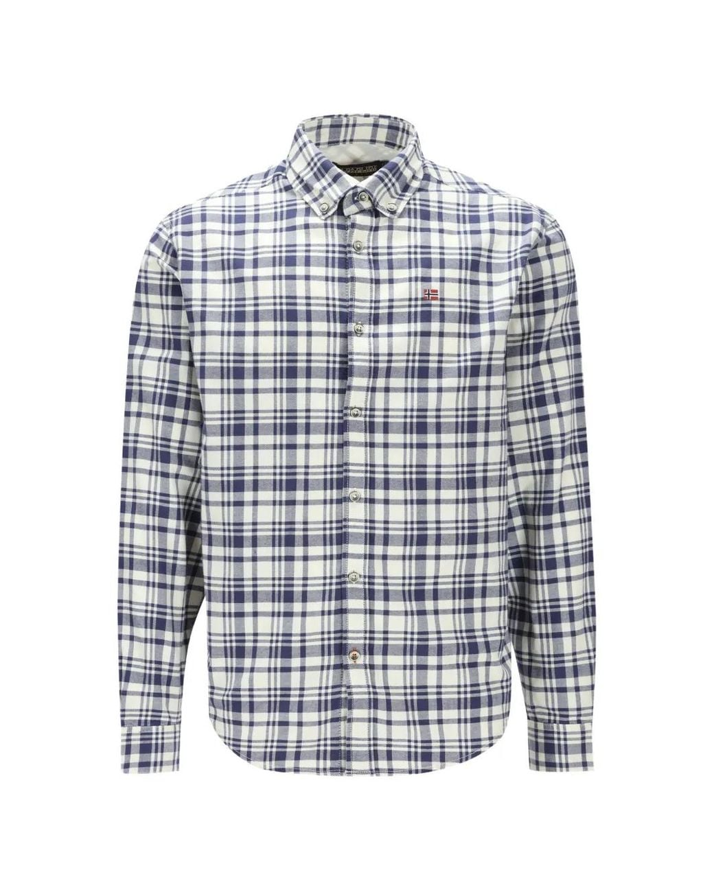 Napapijri Blue Checked Button-Down Shirt for men