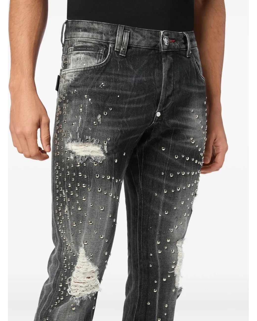 Philipp Plein Gray Studded Distressed Jeans for men