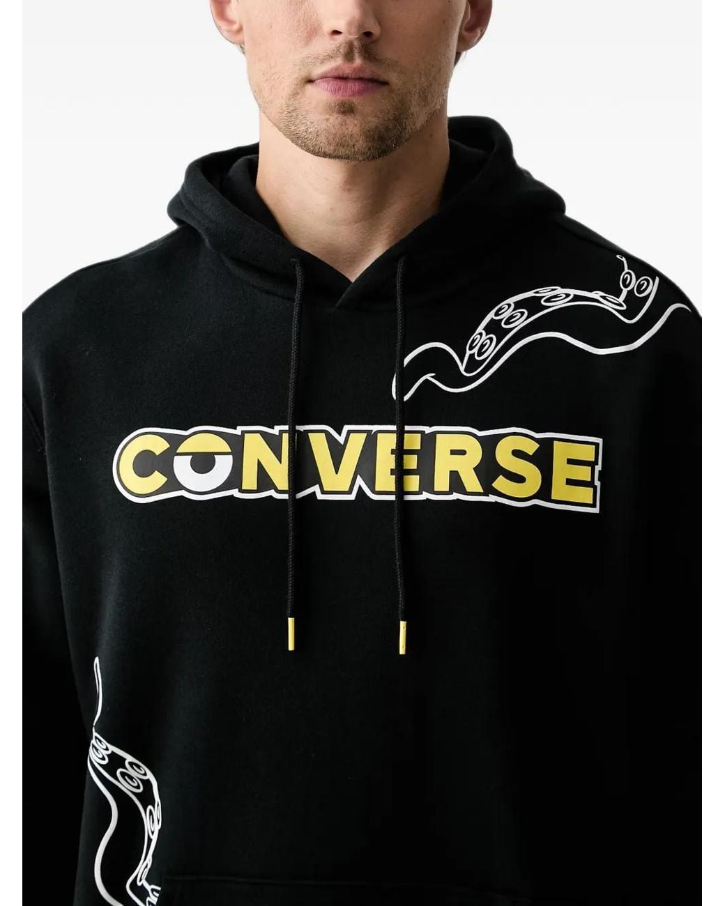 Converse Black X Minions Logo-Print Drawstring Hoodie