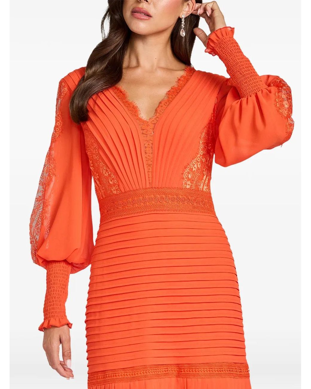 Tadashi Shoji Red Nyssa Lace-Panelled Pintuck-Pleat Maxi Dress