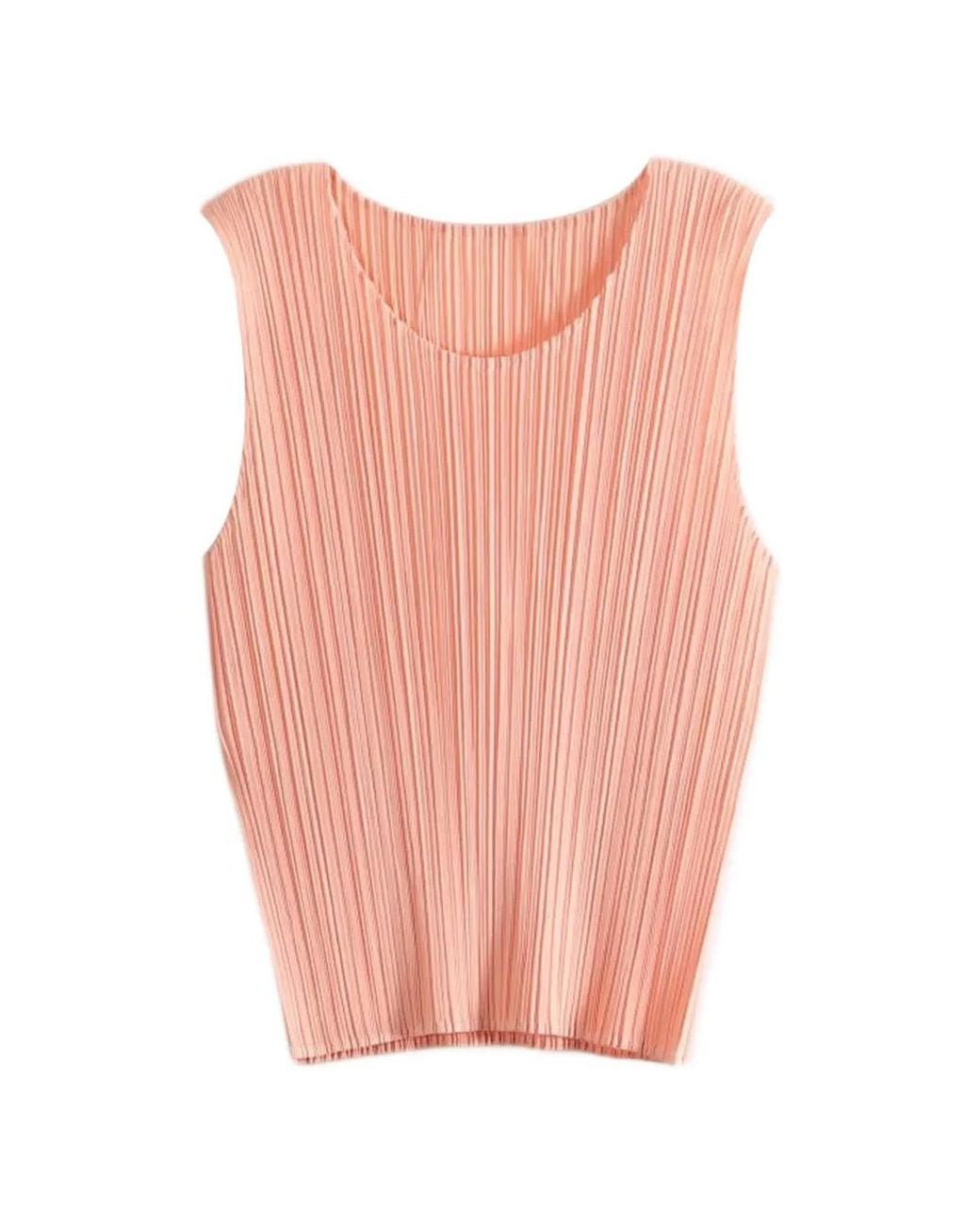 Pleats Please Issey Miyake Pink Monthly Colors July Pleated Sleeveless Top