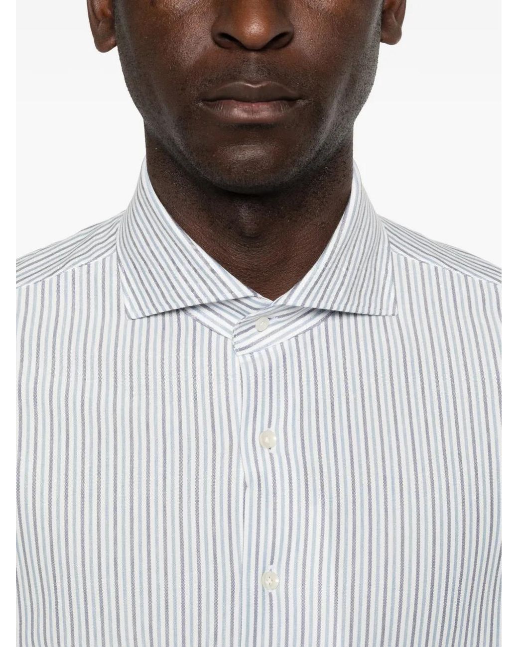 Profuomo White Striped Long-Sleeve Shirt for men