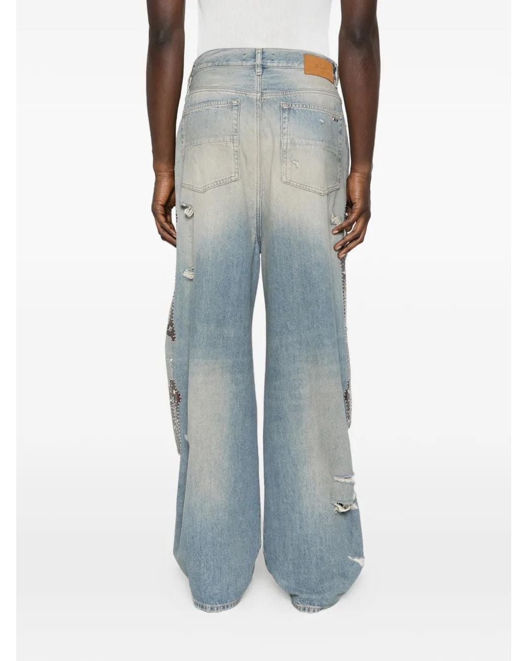 Amiri Blue Bones Studded Baggy Jeans for men