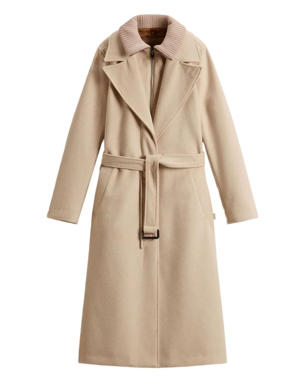 Woolrich Natural Virgin Wool Single-Breasted Coat