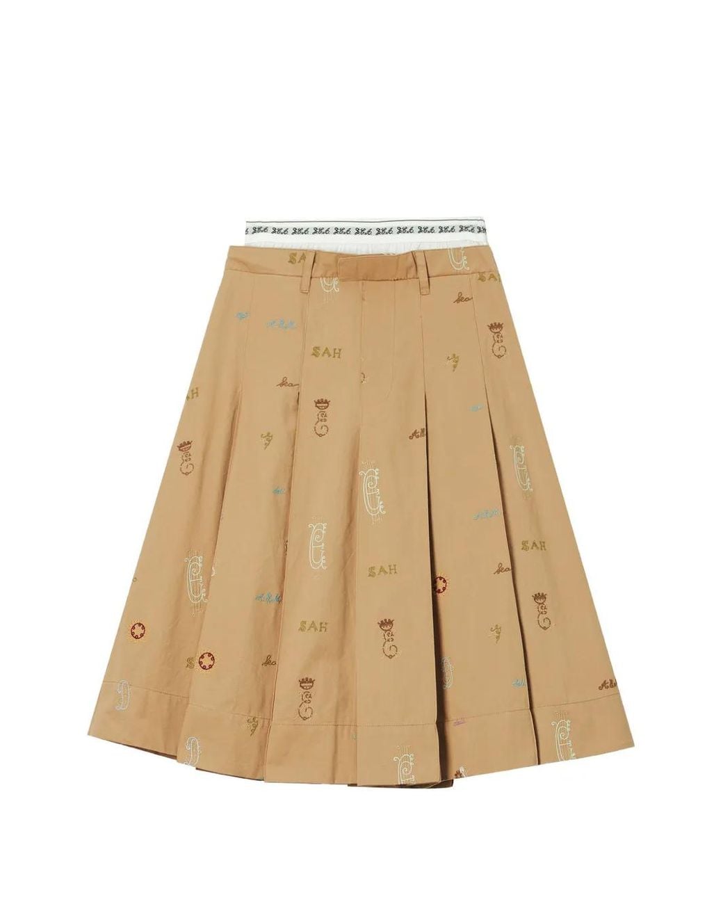 Sea Natural Juliet Embroidered Pleated Midi Skirt
