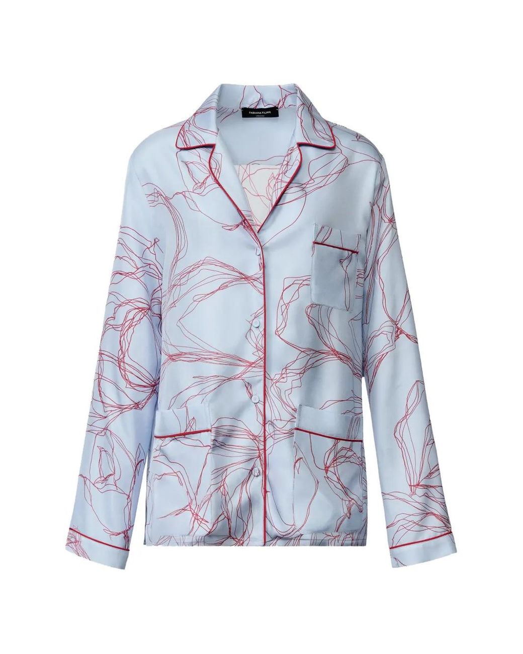Fabiana Filippi Blue Floral-Print Piping-Detail Shirt