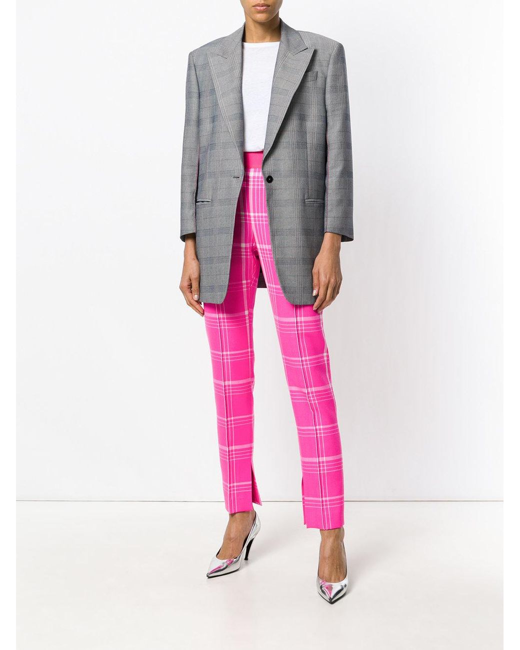 Fendi Wool Checked Trousers in Pink 