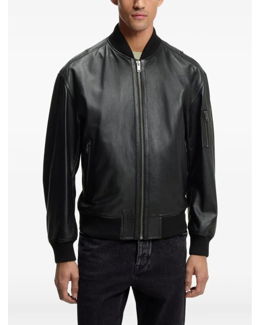 Boss Black Veste Bomber En Cuir À Fermeture Zippée for men