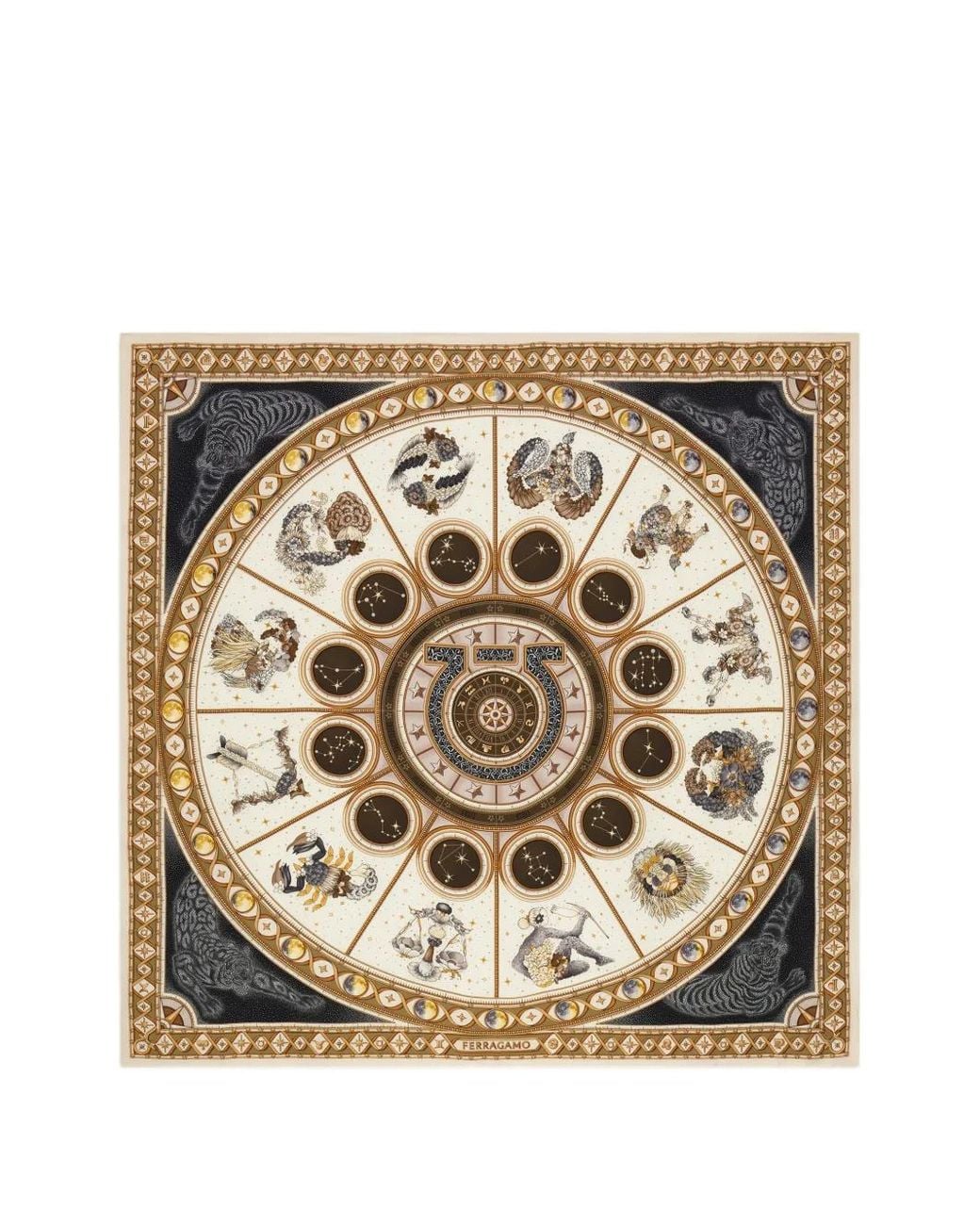 Ferragamo Metallic Foulard À Horoscope Imprimé