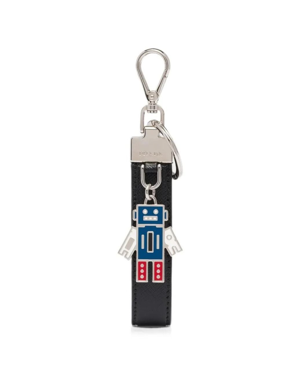Prada White Triangle-Logo Leather Keychain for men