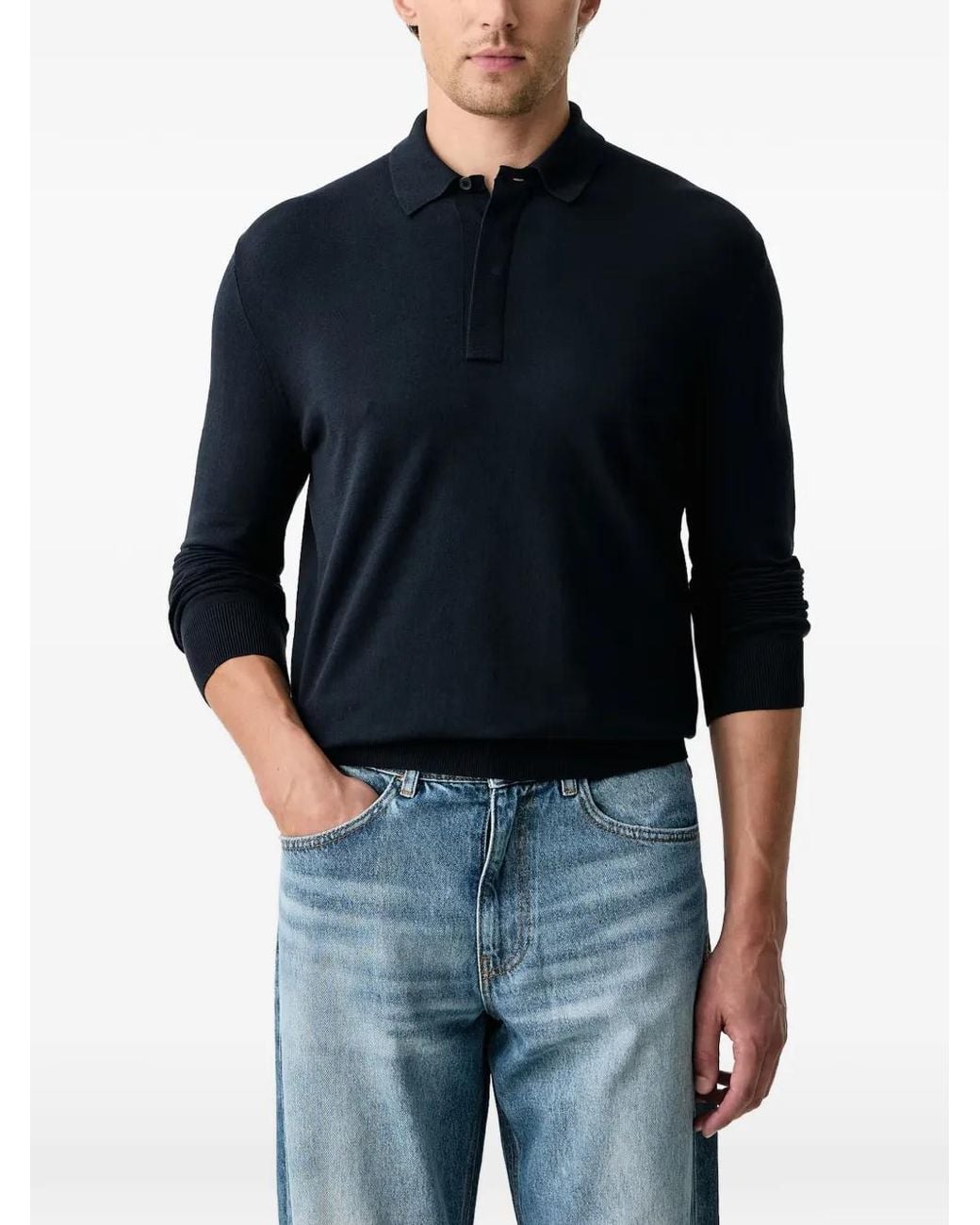 Sisley Blue Long-Sleeve Polo Shirt for men