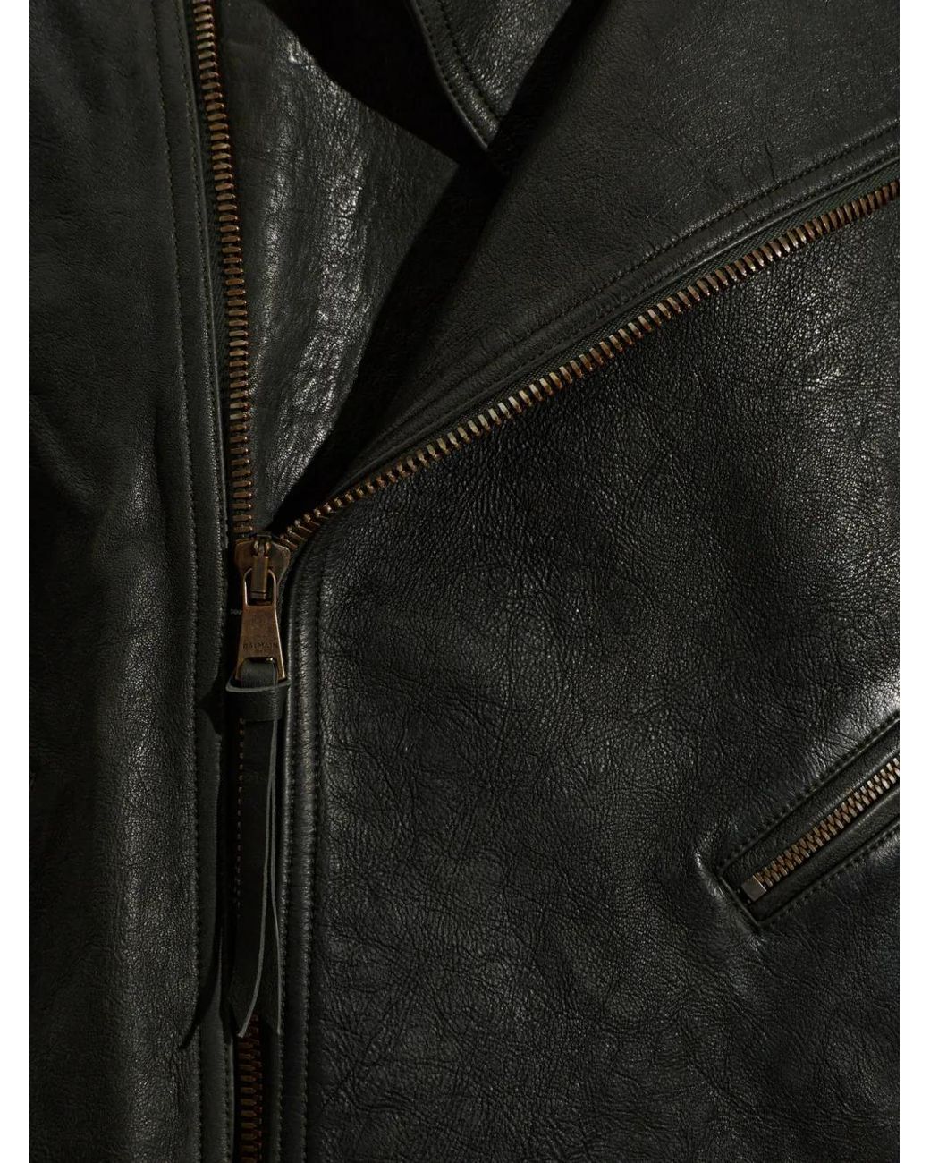 Balmain Black Veste En Cuir À Taille Ceinturée for men