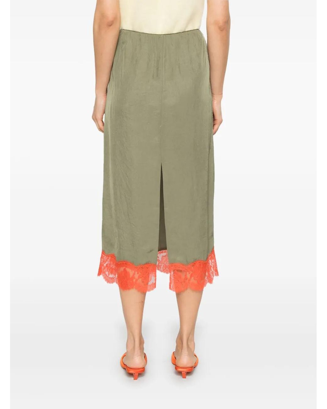 Tibi Lace-Appliqu Slip Midi Skirt in Green | Lyst Canada