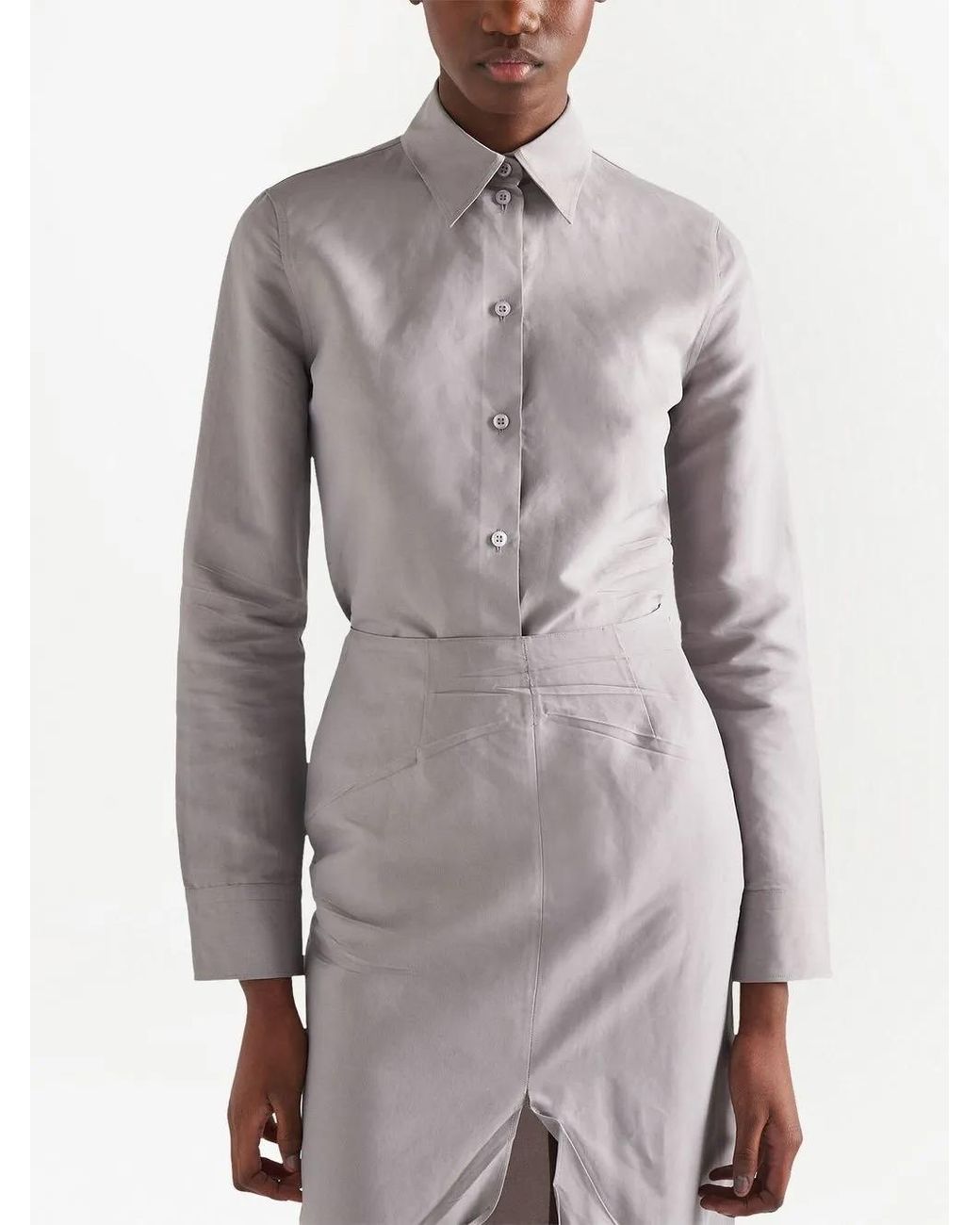 Prada Button-Up Blouse Op Papierbasis in het Gray