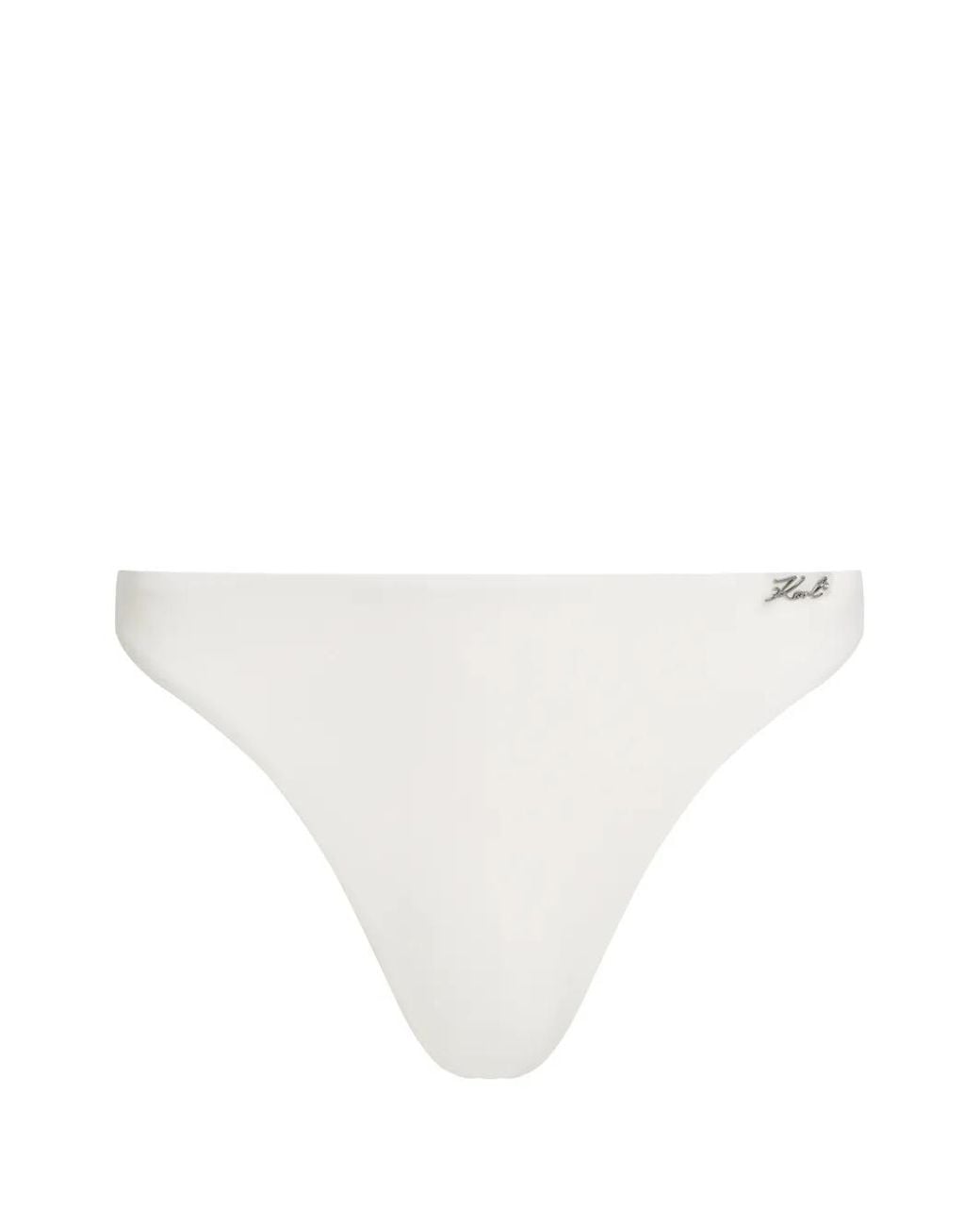 Karl Lagerfeld White Bas De Bikini Signature À Taille Haute