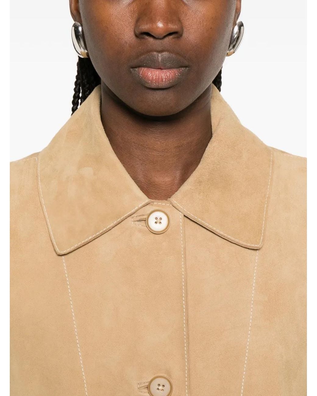 P.A.R.O.S.H. Natural Minuetto Panelled Suede Coat
