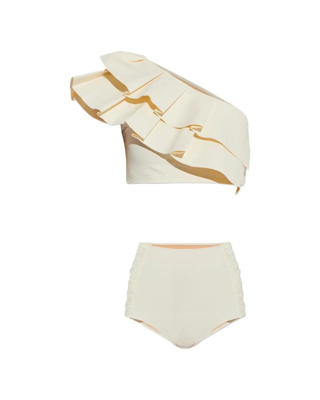 Maiya Paris White Orsay Ruffled One-Shoulder Bikini