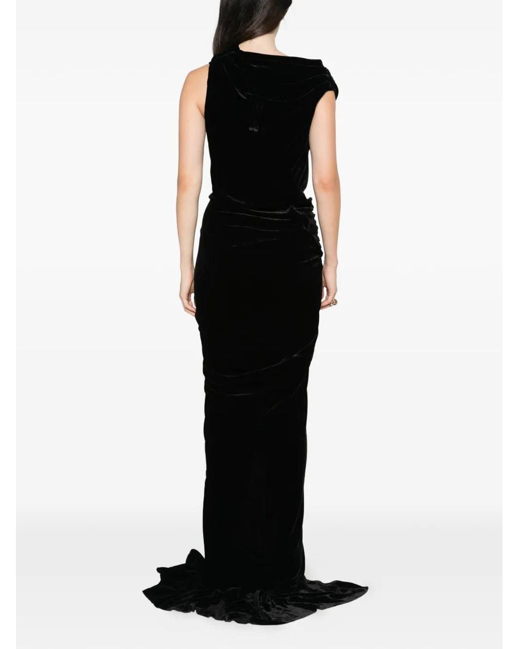 Rick Owens Black Draped Velvet Maxi Dress