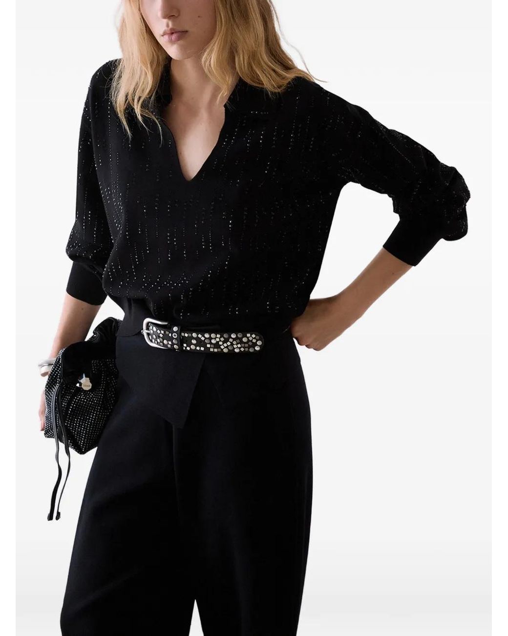 Liu Jo Black Sweater With Jewel Embroidery