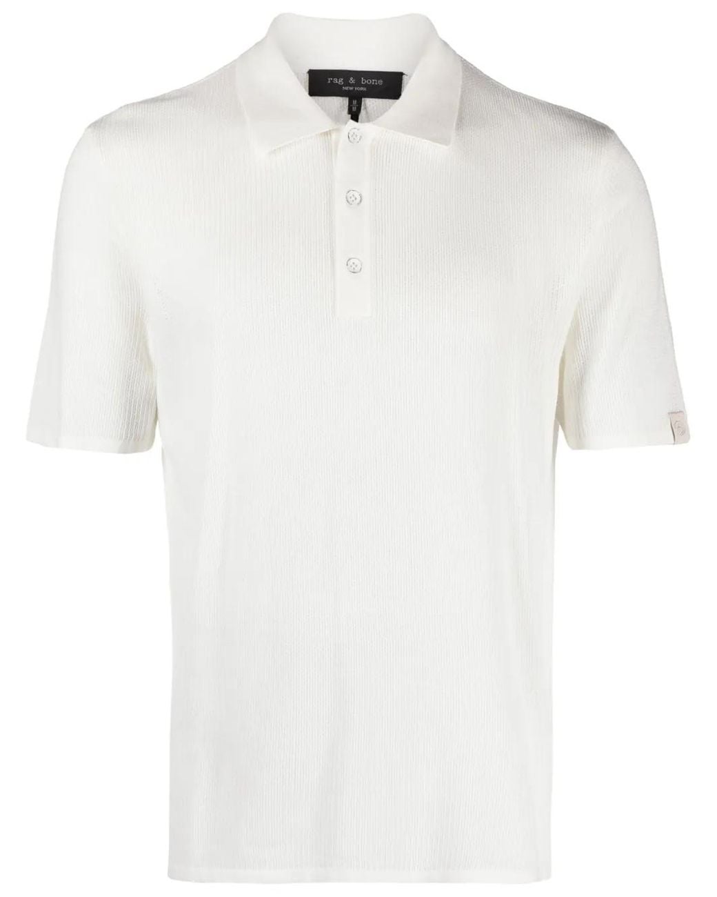 Rag & Bone White Harvey Ribbed-Knit Polo Shirt for men