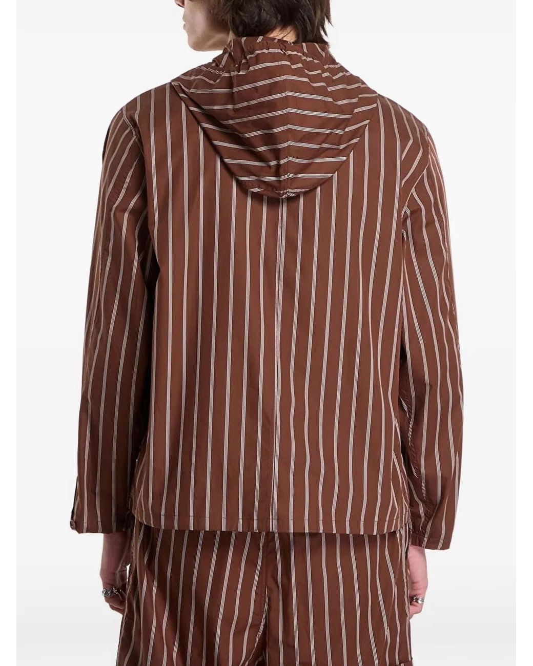 Etudes Studio Red Vertical-Stripe Hooded Shirt Jacket for men
