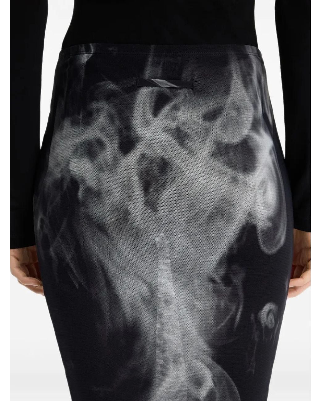 Jean Paul Gaultier Gray High-Waisted Photographic Print Fitted Midi Skirt