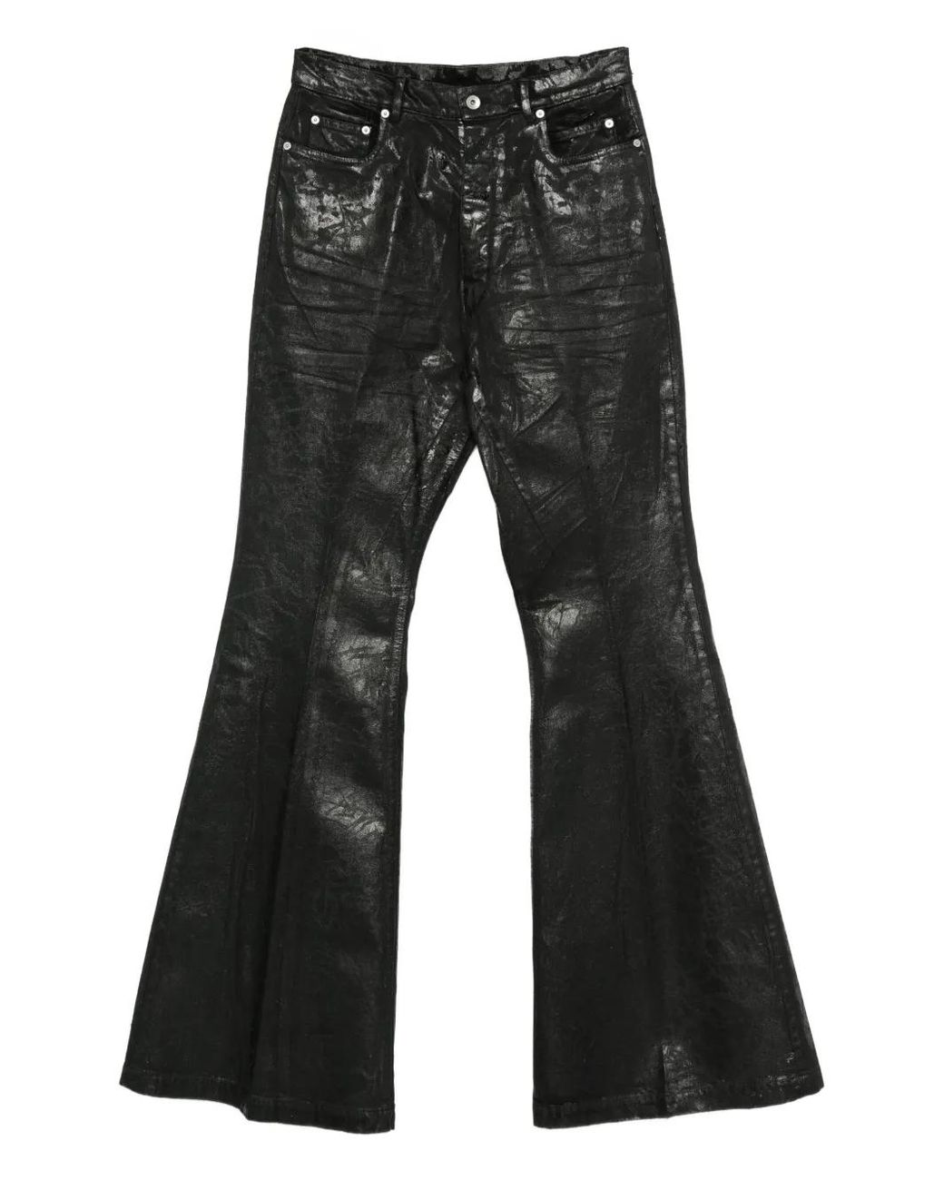 Rick Owens Black Flared Trousers With A Metallic Effect for men