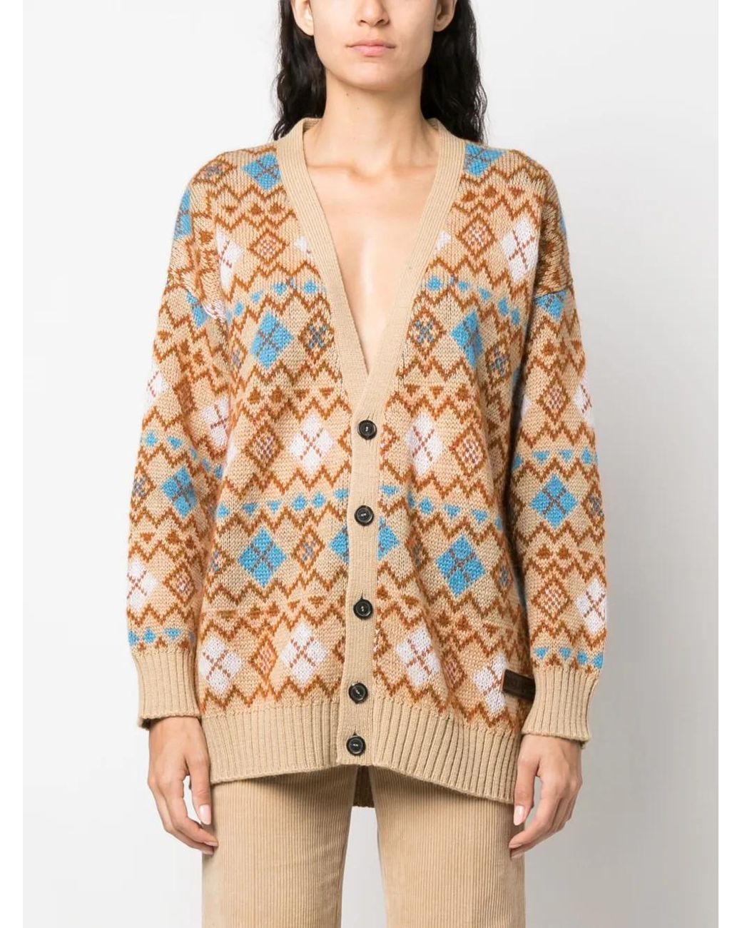 DSquared² Pink Geometric-Print Wool Cardigan