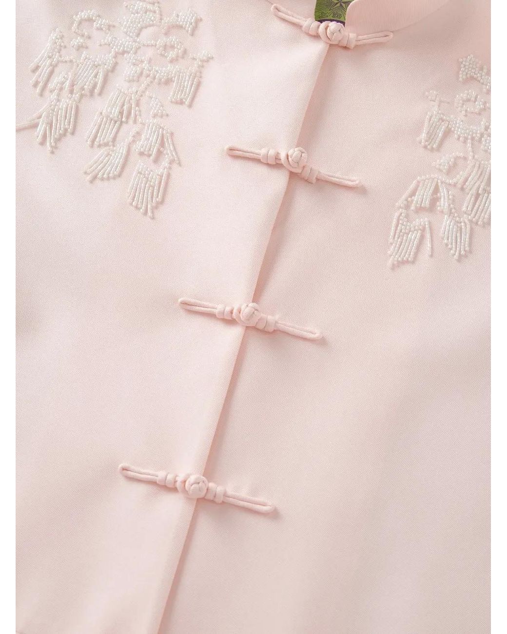 Shanghai Tang Pink Beaded Twwill Frog-Fastening Jacket