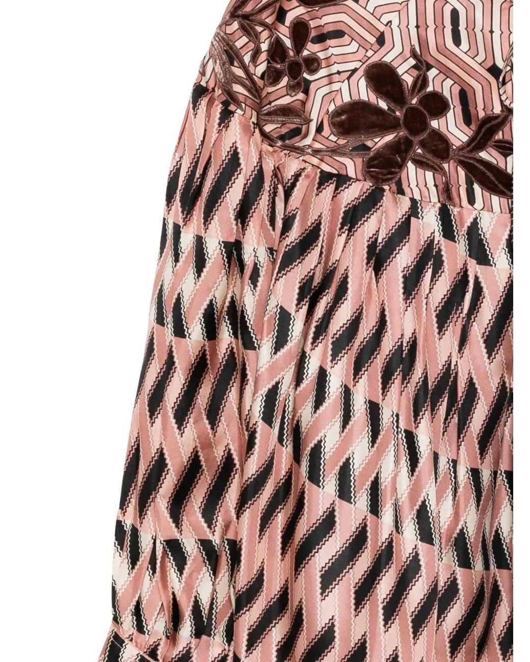 Biyan Red Printed Silk Top