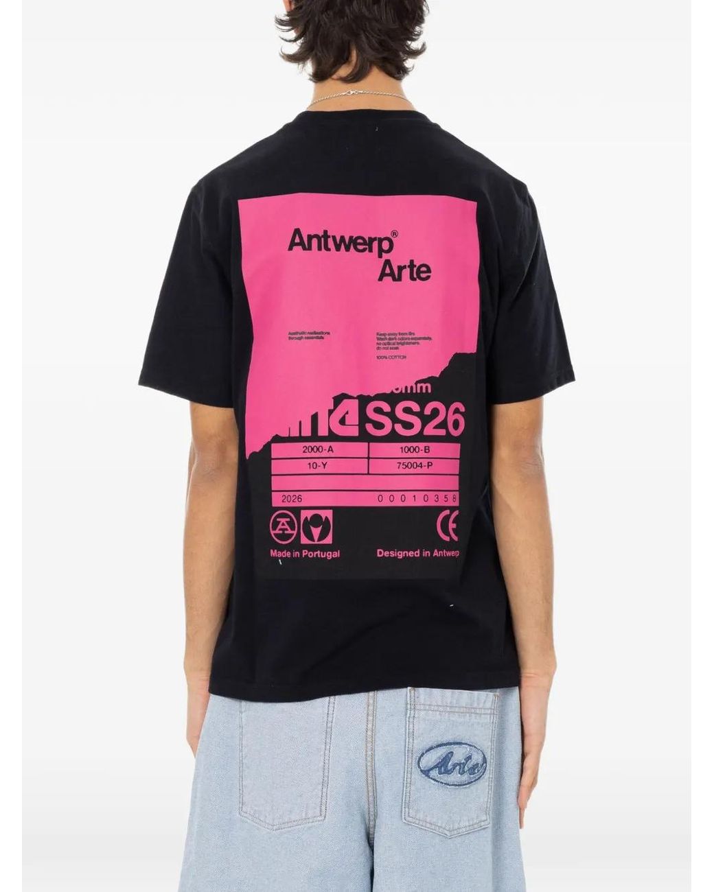 Arte' Black Graphic-Print Logo-Embroidered T-Shirt for men