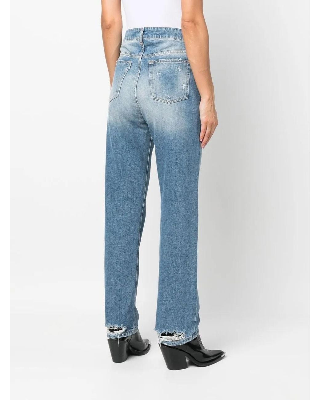 3x1 Blue Distressed Straight-Leg Jeans