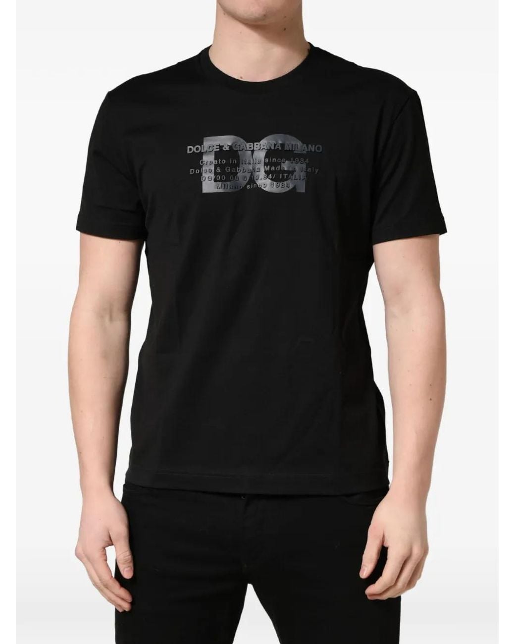 Dolce & Gabbana Black Logo-Print Crew-Neck T-Shirt for men