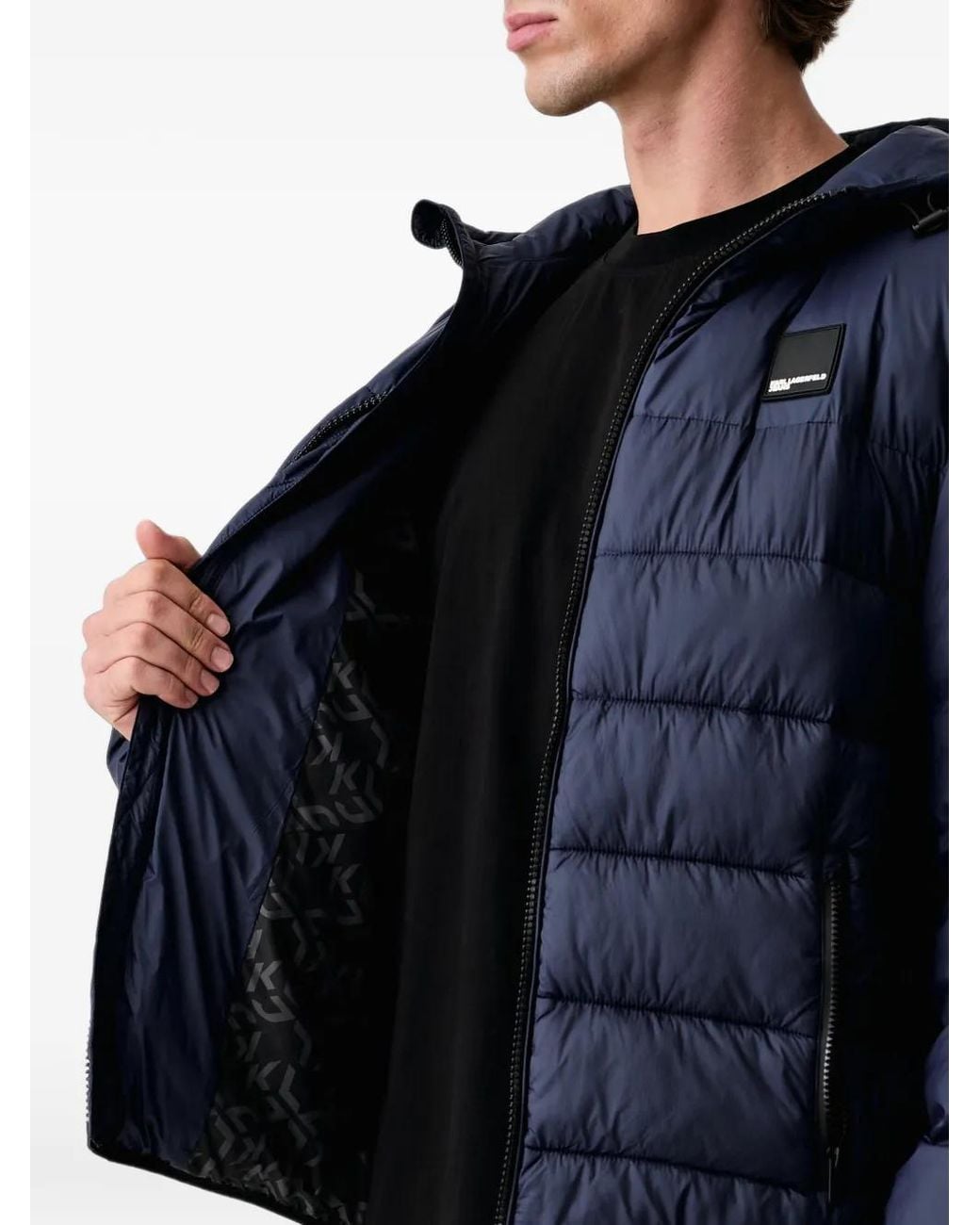 Karl Lagerfeld Blue Quilted Hooded Jacket for men
