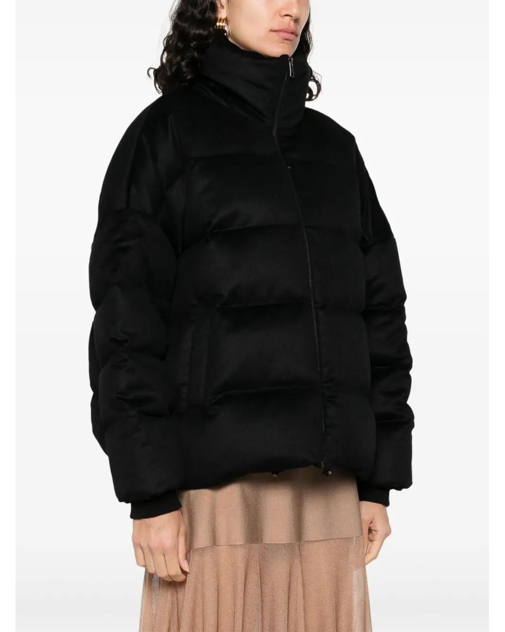 Soft Goat Black High-Neck Puffer Jacket